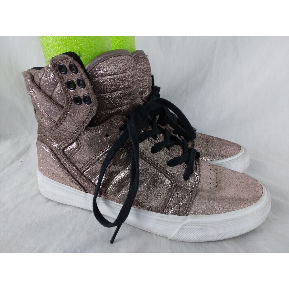 Supra Skytop Sneakers Skate Shoes Pink Metallic Rose Gold Womens
